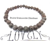 Armband – Edelsteen - Bruine Sneeuwvlok obsidiaan– 6mm Kralen - 22 cm - bevordert innerlijke rust en vrede steen.