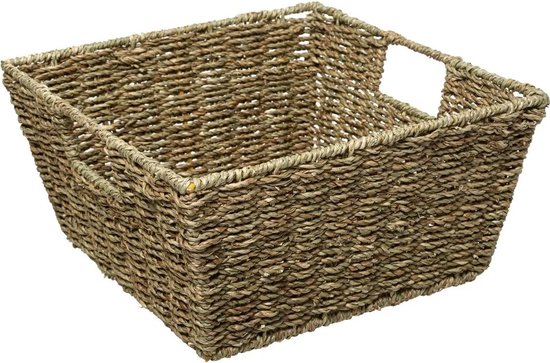 5Five Panier de rangement en osier - 3x - tressé - beige/noir - 31 x 31 x 15 cm - paniers de placard