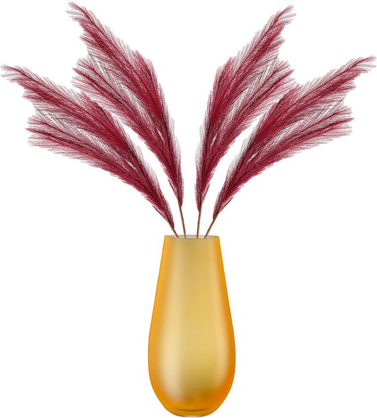 Kunstbloemen bloemstuk boeket in vaas - rood tinten - 80 cm hoog - Decoratie pampasgras pluimen
