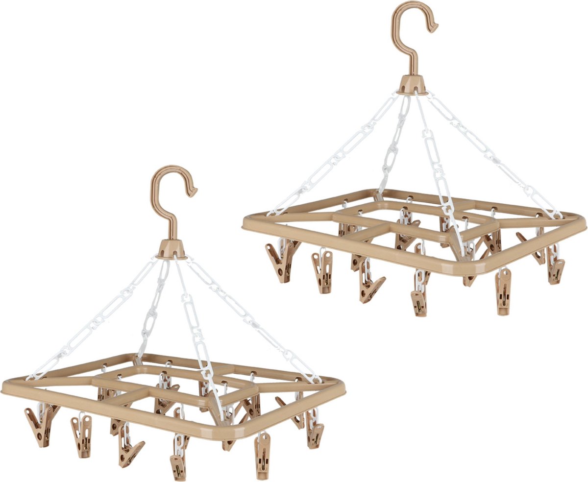 Goedkoopste Urban Living Wasgoed droogcarrousel/droogmolen - 2x - 18 clips/knijpers - beige - kunststof - 31 x 33 cm