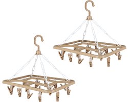 Urban Living Wasgoed droogcarrousel/droogmolen - 2x - 18 clips/knijpers - beige - kunststof - 31 x 33 cm