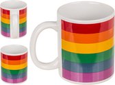 Koffiemok/drinkbeker - Pride/regenboog thema kleuren - keramiek - 9 x 8 cm