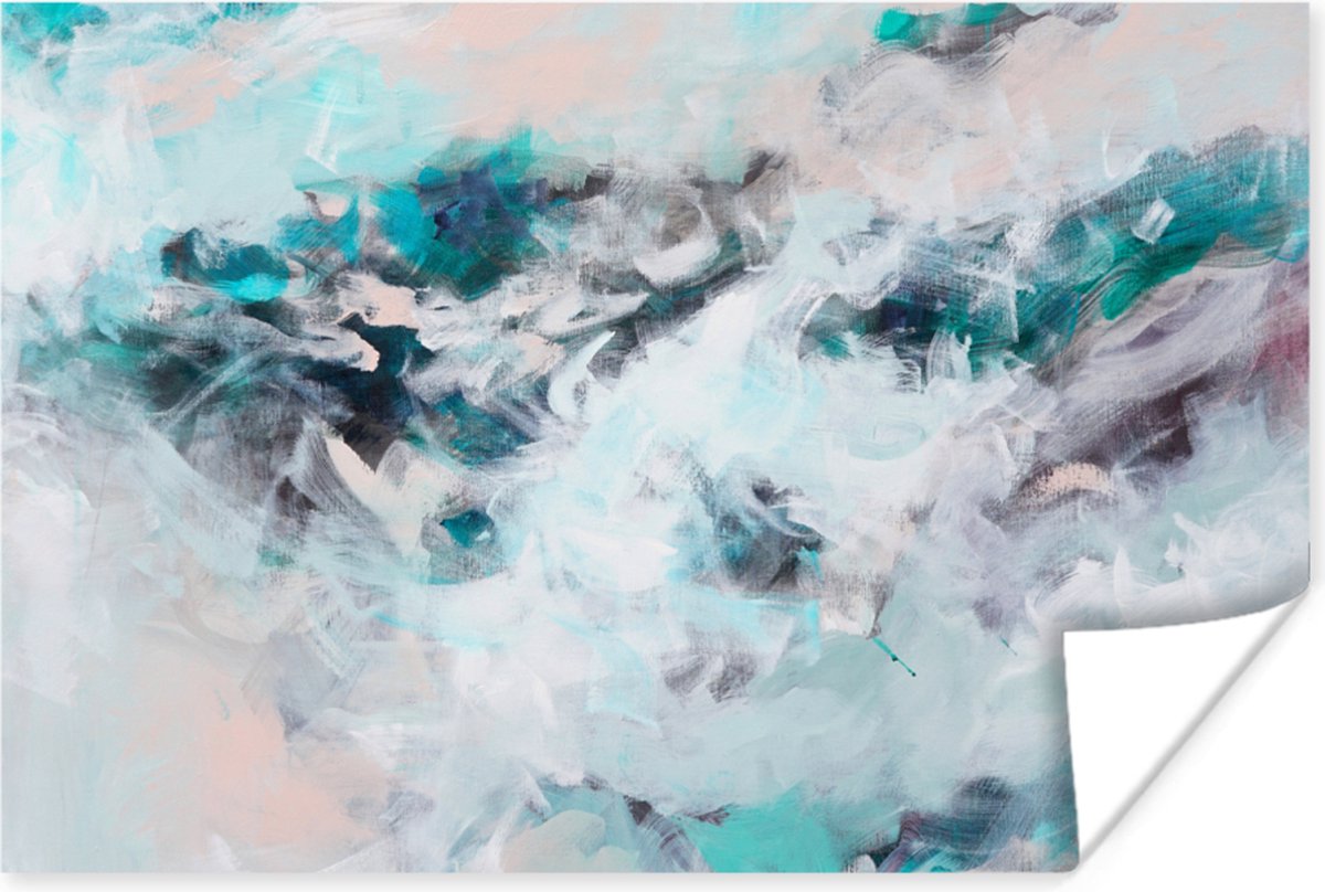 Poster Abstract - Zee - Blauw - Verf - 120x80 cm