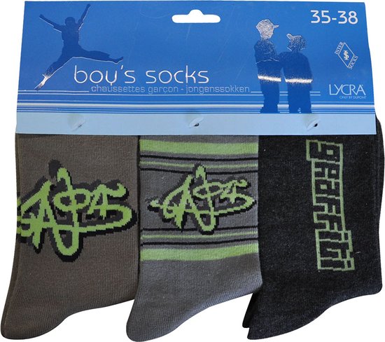 Jongens sokken - katoen 6 paar - greenfitty - maat 23/26 - assortiment bruin/groen - naadloos