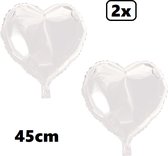 2x Folieballon Hart wit (45 cm) - trouwen huwelijk bruid hartjes ballon feest festival liefde white