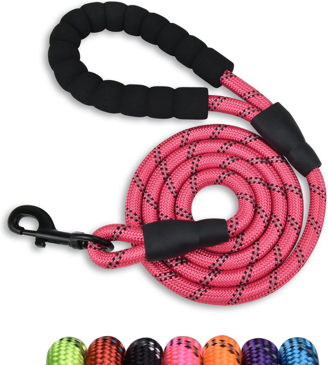 JAXY Hondenriem - Nylon Hondenlijn - Gevoerd Handvat - Robuust Touw - Reflecterende Looplijn Hond - 1,5 M - Roze