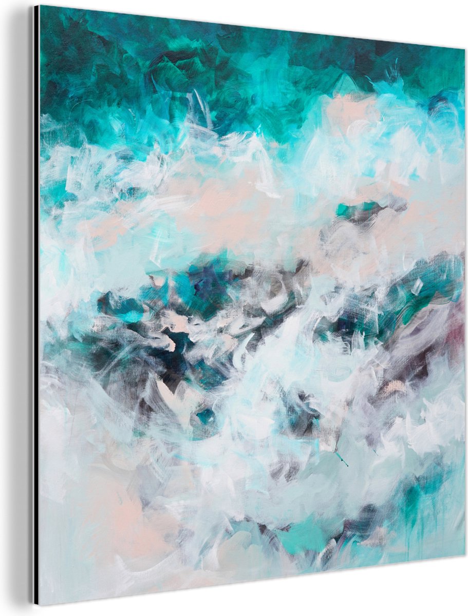 Wanddecoratie Metaal - Aluminium Schilderij Industrieel - Abstract - Zee - Blauw - Verf - 