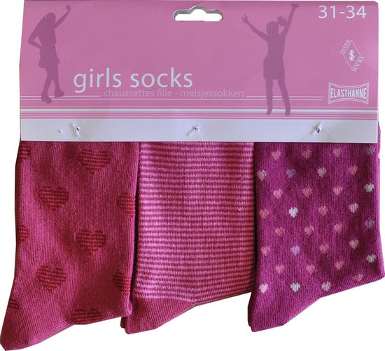 Meisjes sokken - katoen 6 paar - coeur - maat 35/38 - assortiment roze - naadloos