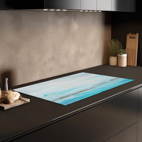 KitchenYeah® Inductie beschermer 80.2x52.2 cm - Verf - Schilderij - Abstract - Blauw - Kookplaataccessoires - Afdekplaat voor kookplaat - Inductiebeschermer - Inductiemat - Inductieplaat mat