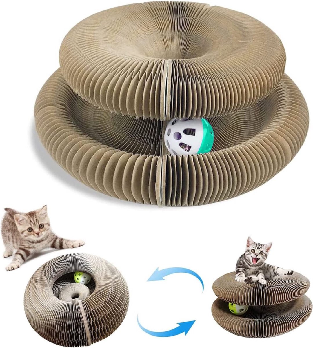 Kitty Kurlz kattenspeelgoed, Kitten Curl Cat Ball Track, Krabplank voor katten, interactief kattenkrabbord, opvouwbare kattenkrabpaal, kattenbal baan speelgoed voor binnenkatten