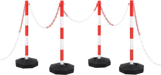 VidaXL Kettingpalenset Met Kunststof Ketting – 10 Meter, 2 Palen, Geel/zwart, Opvulbaar Met Zand Of Water