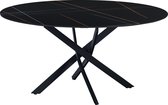 Bol.com Happyment Eetkamertafel Deluxe - Rond - 6 personen - Tuintafel zwart - Marmerlook - Eettafel - 150x150x76cm - Ook voor b... aanbieding