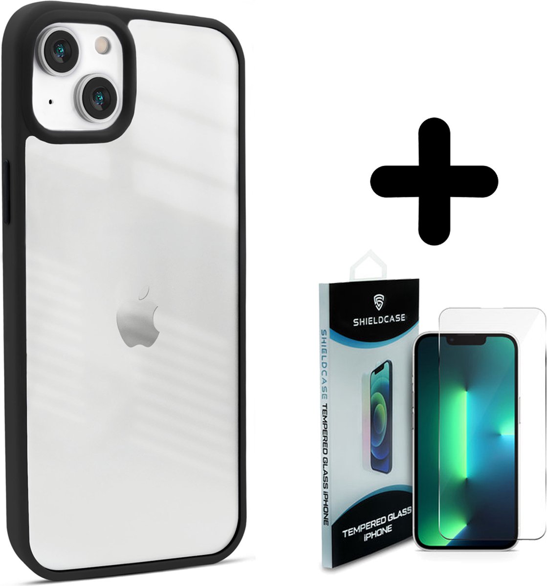 Coverzs geschikt voor iPhone 14 Plus hoesje acryl rand mat (zwart) + ShieldCase screenprotector - beschermglas iPhone bescherming - iPhone case bescherm hoesje + Screenprotector