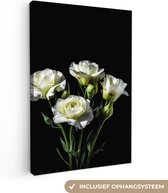 Canvas Schilderij Bloemen - Rozen - Wit - Botanisch - Zwart - 80x120 cm - Wanddecoratie