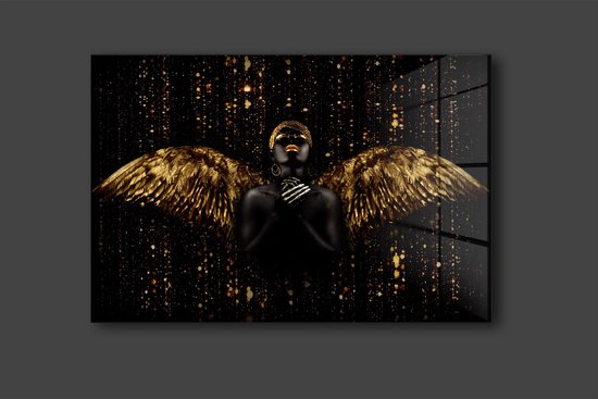 Goldenlady with wings schilderij 90x60cm