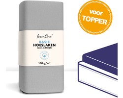 Loom One Hoeslaken Topper – 100% Jersey Katoen – 180x220 cm – tot 12cm matrasdikte– 160 g/m² – Grijs