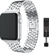 Innerlight® Hexagon+ - Zilver - 42/44/45/49mm - Metalen bandje geschikt voor Apple Watch - Schakel Armband RVS - Stainless Steel Watch Band - Geschikt als Apple watch bandje voor Series 1/2/3/4/5/6/SE/7/8/9/Ultra