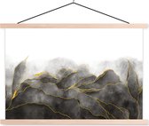 Posterhanger incl. Poster 60x40 cm - Schoolplaat - Marmer - Zwart - Goud - Luxe - Marmerlook - Textielposter - Blanke latten