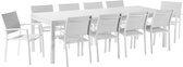 NATERIAL - Tuinmeubelset 10 personen - Tuintafel ODYSSEA 256/320x100cm met glazen blad - Uitschuifbare tafel - Set van 10 tuinstoelen ORION BETA met armleuningen - Stapelbaar - Aluminium - Wit