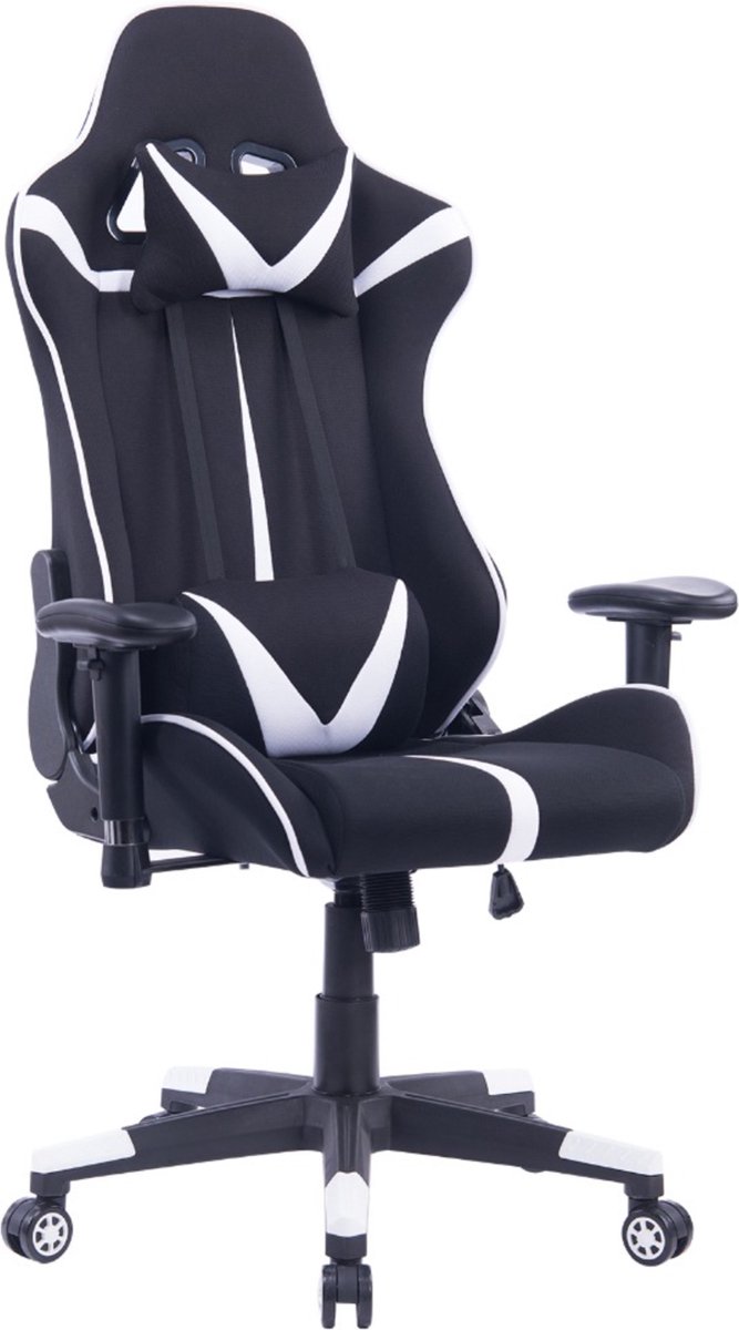 Happyment Luxe Gamestoel - Zwart met wit - Gaming stoel verstelbaar in hoogte - Chair - Ergonomische bureaustoel