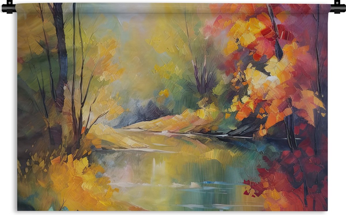 Wandkleed - Wanddoek - Landschap - Olieverf - Rivier - Kleurrijk - 150x100 cm - Wandtapijt