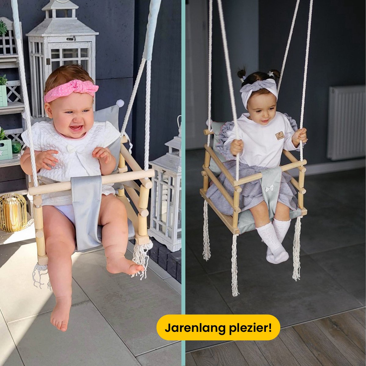 Luxe houten 3 in 1 grijze meegroei baby schommel en Kinder schommel grijs – Baby swing – Schommel die meegroeit met je kindje - Schommelstoel - Schommels - Handgemaakt — afbeelding 4