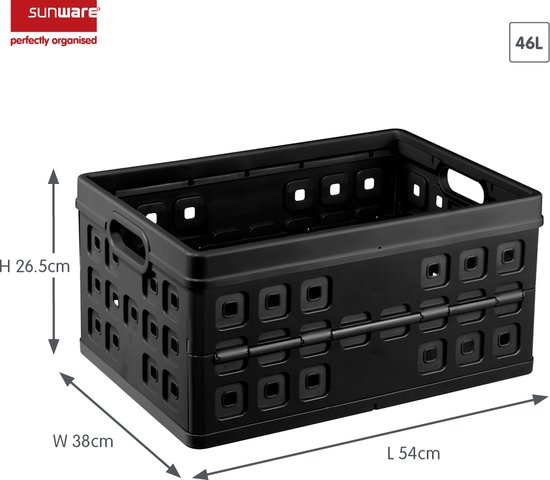Sunware - Square vouwkrat 46L zwart - 54 x 38 x 26,5 cm