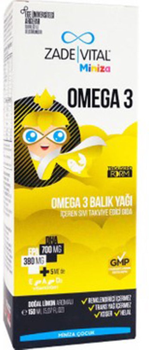Zade Vital Miniza Omega 3 Visolie - 150 ml - visolie met natuurlijke citroensmaak - niet GMO en halal