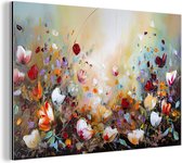 Wanddecoratie Metaal - Aluminium Schilderij Industrieel - Olieverf - Bloemen - Kleurrijk - Natuur - 120x80 cm - Dibond - Foto op aluminium - Industriële muurdecoratie - Voor de woonkamer/slaapkamer