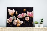 Wanddecoratie Metaal - Aluminium Schilderij Industrieel - Bloemen - Planten - Roze - Zwart - 40x30 cm - Dibond - Foto op aluminium - Industriële muurdecoratie - Voor de woonkamer/slaapkamer