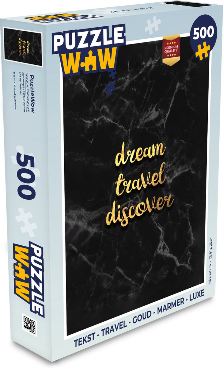 Puzzel Tekst - Travel - Goud - Marmer print - Luxe - Legpuzzel - Puzzel 500 stukjes