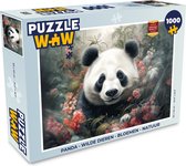 Puzzel Panda - Wilde dieren - Bloemen - Natuur - Legpuzzel - Puzzel 1000 stukjes volwassenen