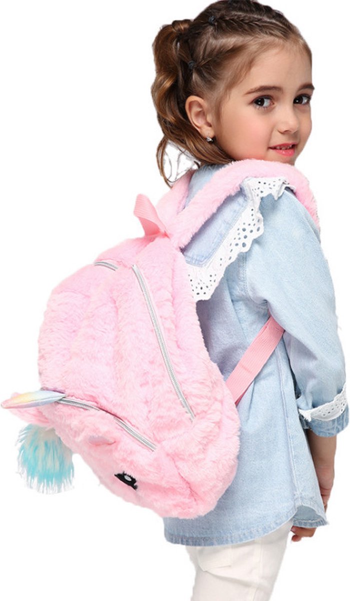 Joya Kids® Unicorn Rugzak Lichtroze | Fluffy Kinderrugzak | Eenhoorn Backpack | Grote Ogen | Regenboog Eenhoorn – foto 4