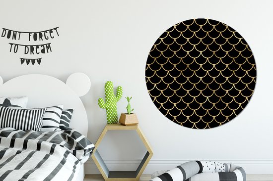 WallCircle - Muurstickers - Behangcirkel - Patronen - Goud - Zwart - Luxe - ⌀ 120 cm - Muurcirkel - Zelfklevend - Ronde Behangsticker XXL