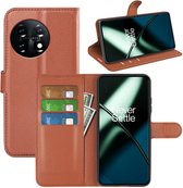 OnePlus 11 Hoesje - MobyDefend Kunstleren Wallet Book Case (Sluiting Voorkant) - Bruin - GSM Hoesje - Telefoonhoesje Geschikt Voor OnePlus 11