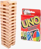 Set de Spellen - Jenga - Uno - Jeu de 60 blocs - Ensemble de jeux de cartes - Jeux de vacances