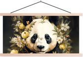 Posterhanger incl. Poster - Schoolplaat - Panda - Pandabeer - Wilde dieren - Natuur - Bloemen - 150x75 cm - Blanke latten