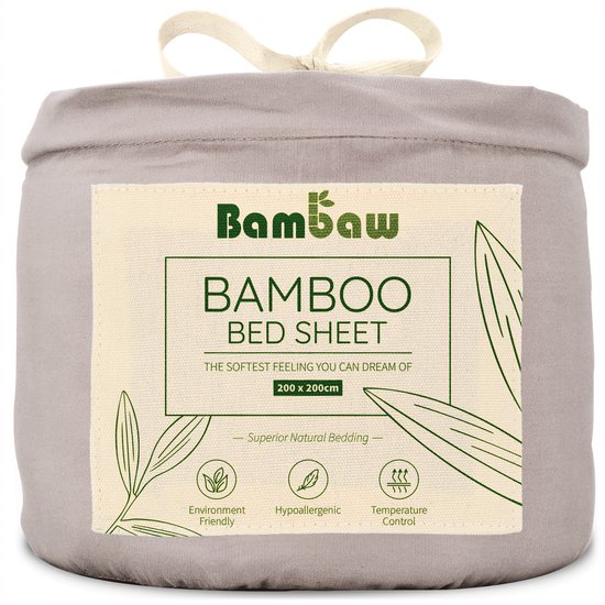 Bamboe Hoeslaken | 2-Persoons Eco Hoeslaken 200cm bij 200cm | Grijs | Luxe Bamboe Beddengoed | Hypoallergeen Hoeslaken | Puur Bamboe Viscose Rayon Hoeslaken | Ultra-ademende Stof | Bambaw