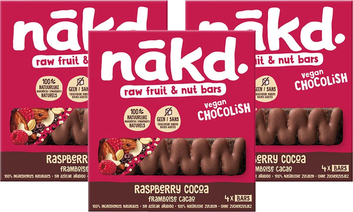 nãkd. fruit- en notenreep Raspberry Cocoa (30gx4) - 3 stuks