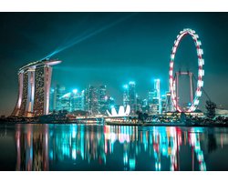 Fotobehang - Vlies Behang - Singapore in de Nacht - Stad - 416 x 290 cm