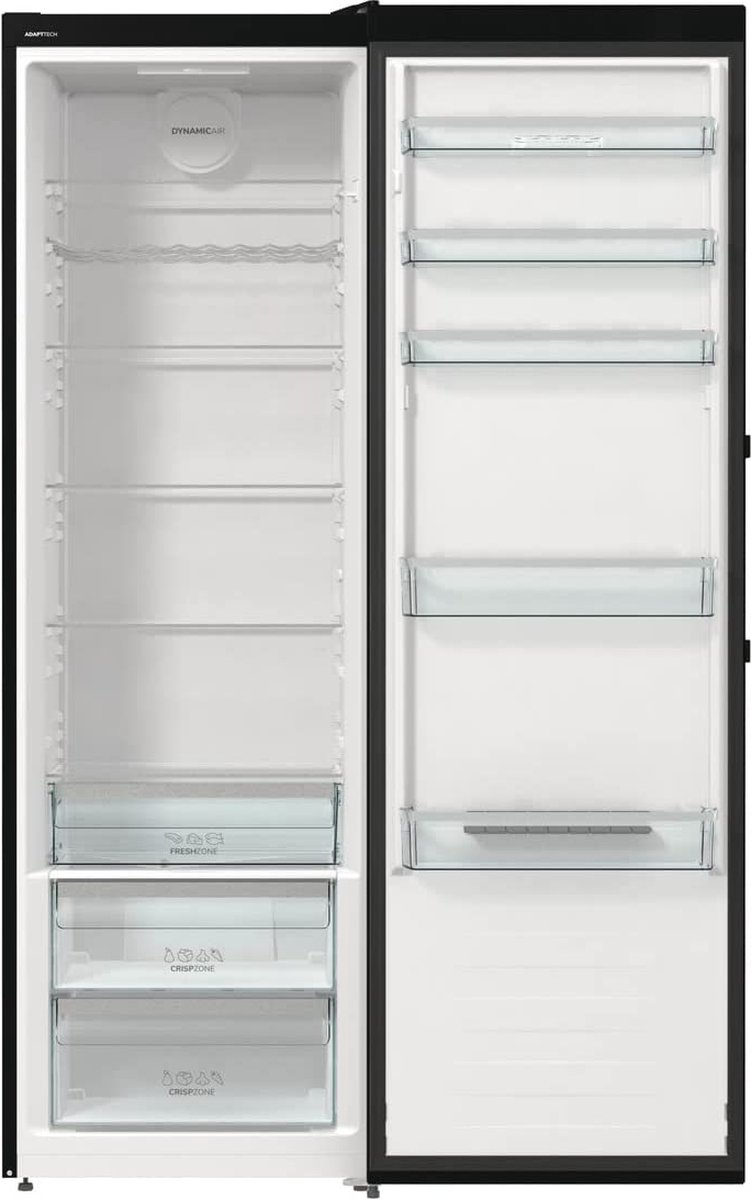 Gorenje R 619 DABK6 koelkast / 185 cm / invertercompressor / CrispZone met vochtigheidsregelaar / AdaptTech / convectiekoelsysteem / snelle koelfunctie / koelkast 398 l / EEK C / zwart [ Energieklasse D ]