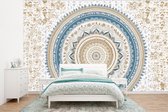 Behang - Fotobehang Mandala - Blauw - Bohemian - Wit - Design - Breedte 295 cm x hoogte 220 cm