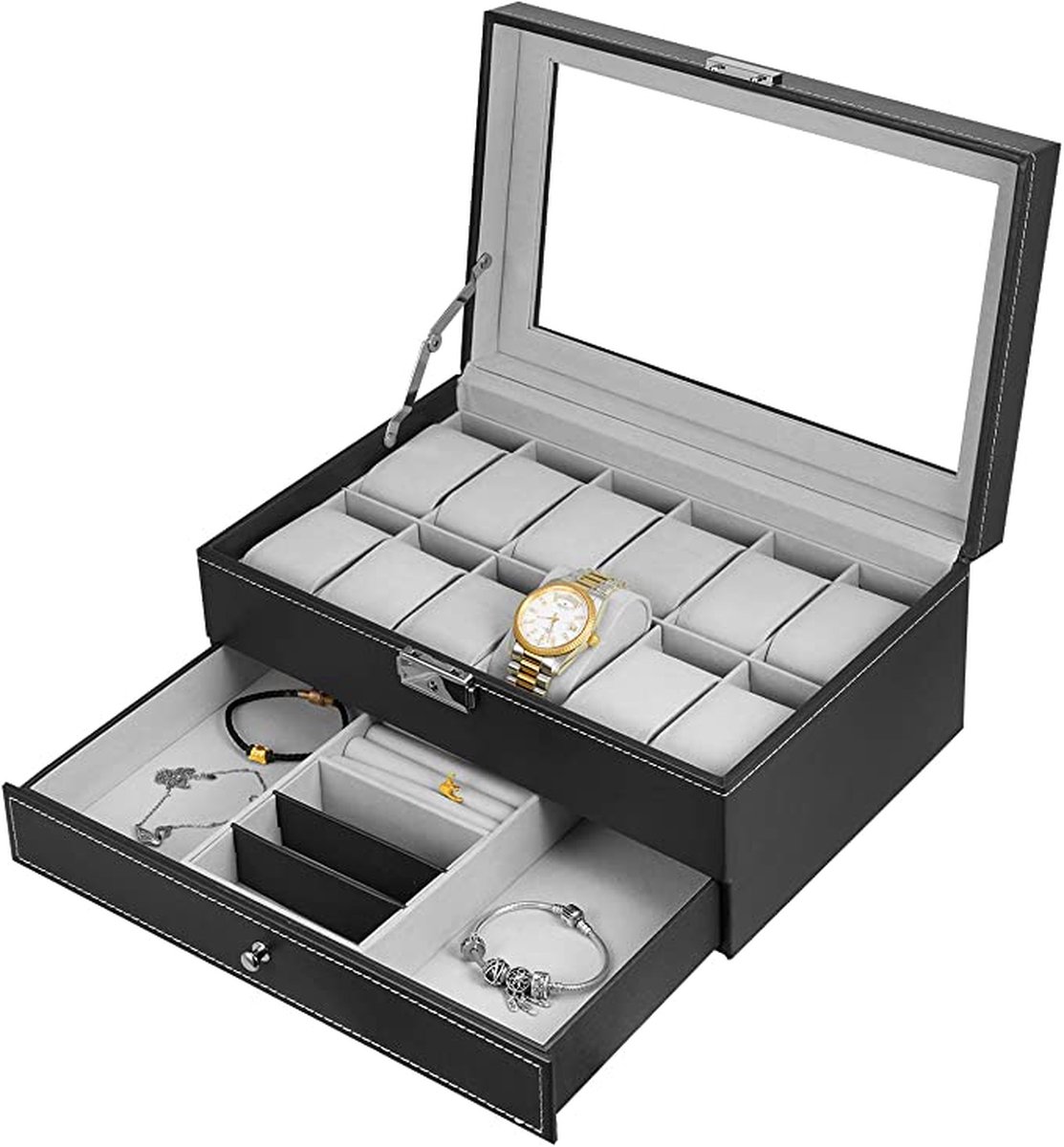 horlogedoos van glas, juwelenkistje voor 12 horloges