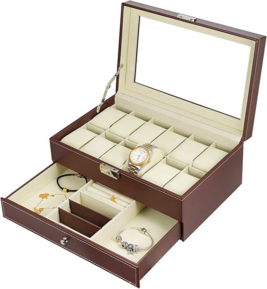 horlogedoos van glas, juwelenkistje voor 12 horloges