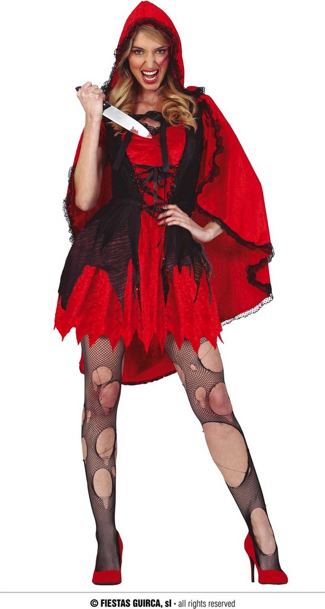 Guirca - Roodkapje Kostuum - Duistere Rode Roberta Hood - Vrouw - Rood - Maat 38-40 - Halloween - Verkleedkleding