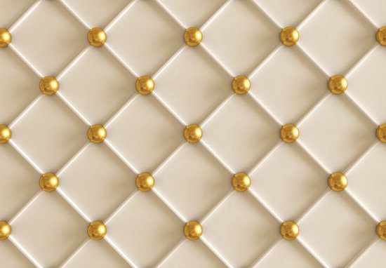Fotobehang - Vlies Behang - Luxe Ruiten Motief met Gouden Ballen - 254 x 184 cm