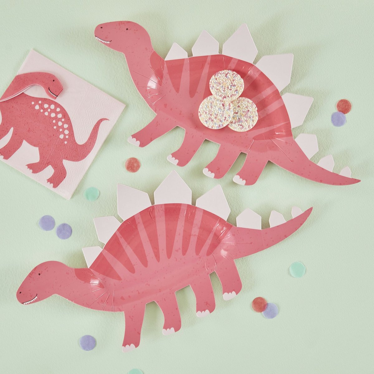 Ginger Ray - Roze Dino Borden - 8 stuks