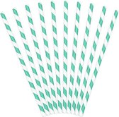 Partydeco - Rietjes Stripes Wit/Aqua (10 stuks)