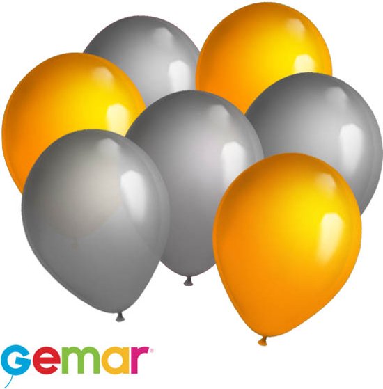 30 ballonnen Zilver en Oranje (Ook geschikt voor Helium)