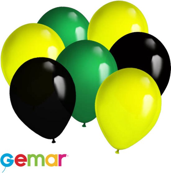 30 ballonnen Geel, Zwart en Groen (Ook geschikt voor Helium)